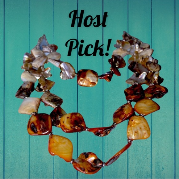 Abalone Mother of Pearl Multi Strand Layered Women’s Necklace Brown Gold Pearl - Picture 2 of 16